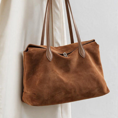 Genuine Leather Tote Bag Soft Minimal Urban Shoulder Handbag for Women - zoraflux