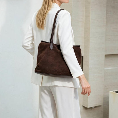 Genuine Leather Tote Bag Soft Minimal Urban Shoulder Handbag for Women - zoraflux