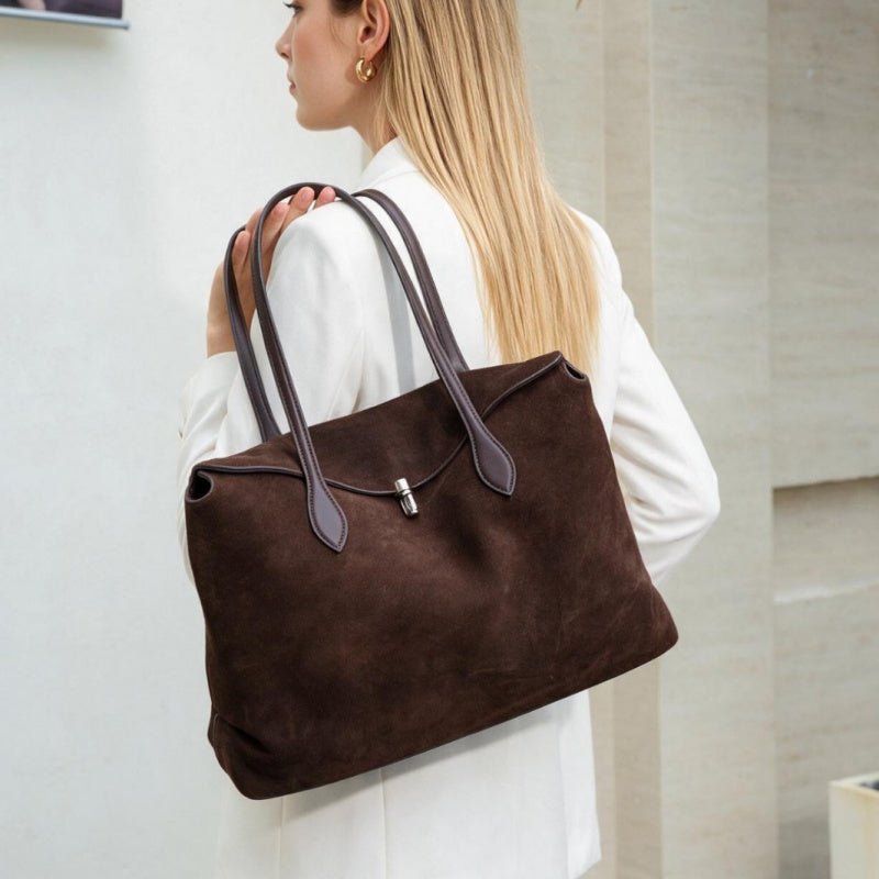 Genuine Leather Tote Bag Soft Minimal Urban Shoulder Handbag for Women - zoraflux
