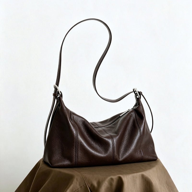 Genuine Top‑Grain Cowhide Hobo Bag Soft Leather Shoulder Crossbody Handbag for Women Daily Office - zoraflux