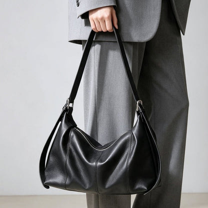 Genuine Top‑Grain Cowhide Hobo Bag Soft Leather Shoulder Crossbody Handbag for Women Daily Office - zoraflux