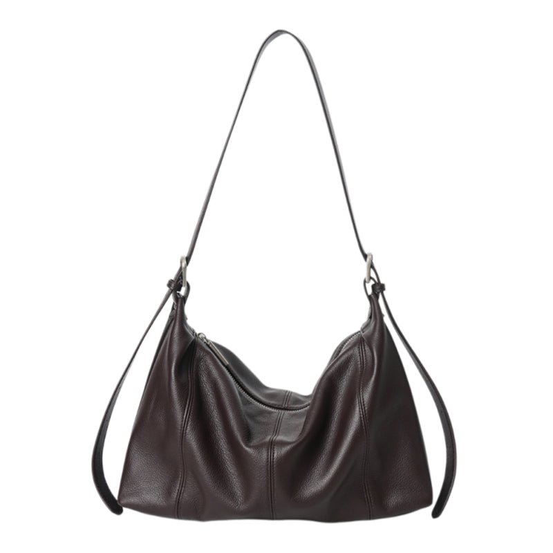 Genuine Top‑Grain Cowhide Hobo Bag Soft Leather Shoulder Crossbody Handbag for Women Daily Office - zoraflux
