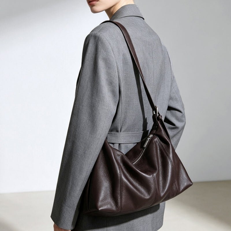 Genuine Top‑Grain Cowhide Hobo Bag Soft Leather Shoulder Crossbody Handbag for Women Daily Office - zoraflux