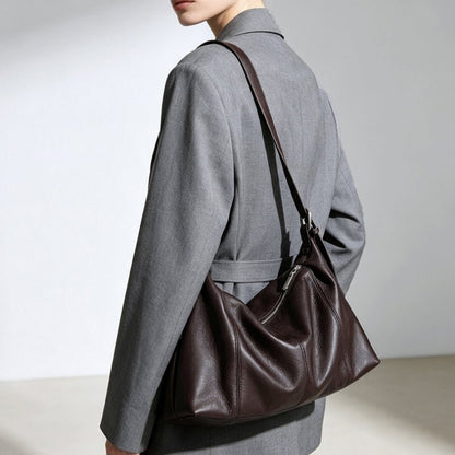 Genuine Top‑Grain Cowhide Hobo Bag Soft Leather Shoulder Crossbody Handbag for Women Daily Office - zoraflux