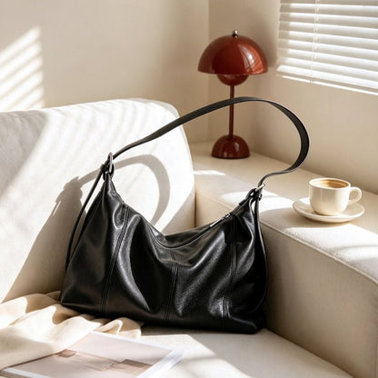 Genuine Top‑Grain Cowhide Hobo Bag Soft Leather Shoulder Crossbody Handbag for Women Daily Office - zoraflux