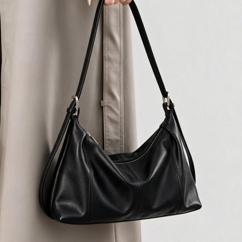 Genuine Top‑Grain Cowhide Hobo Bag Soft Leather Shoulder Crossbody Handbag for Women Daily Office - zoraflux