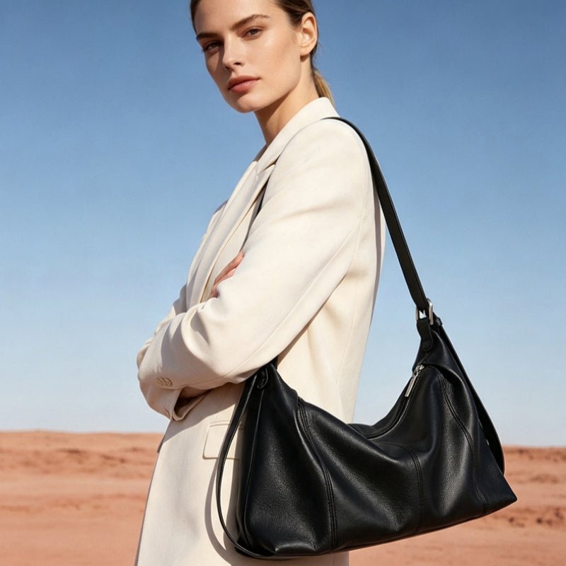 Genuine Top‑Grain Cowhide Hobo Bag Soft Leather Shoulder Crossbody Handbag for Women Daily Office - zoraflux