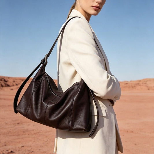 Genuine Top‑Grain Cowhide Hobo Bag Soft Leather Shoulder Crossbody Handbag for Women Daily Office - zoraflux
