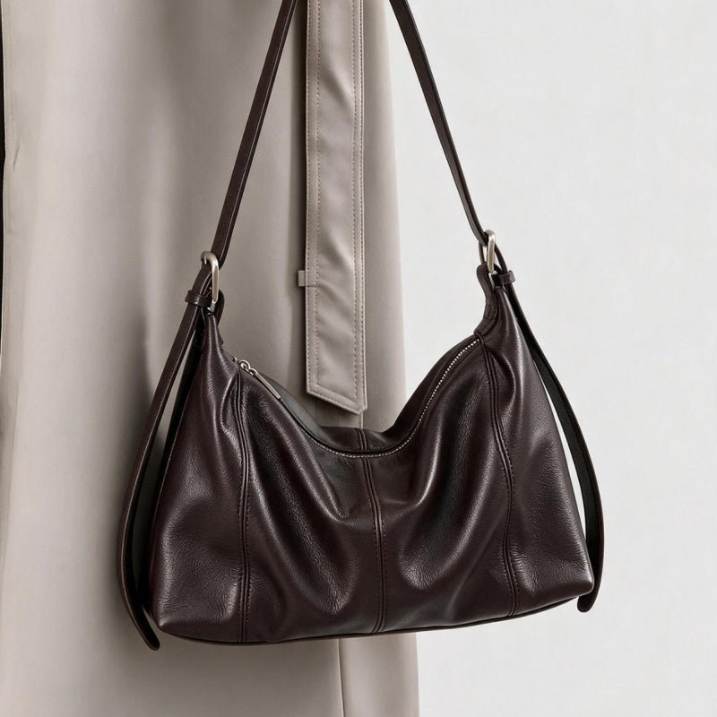 Genuine Top‑Grain Cowhide Hobo Bag Soft Leather Shoulder Crossbody Handbag for Women Daily Office - zoraflux