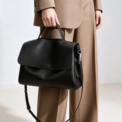 Genuine Top‑Grain Cowhide Satchel Bag Flap Leather Handbag Adjustable Crossbody Shoulder Bag for Women - zoraflux