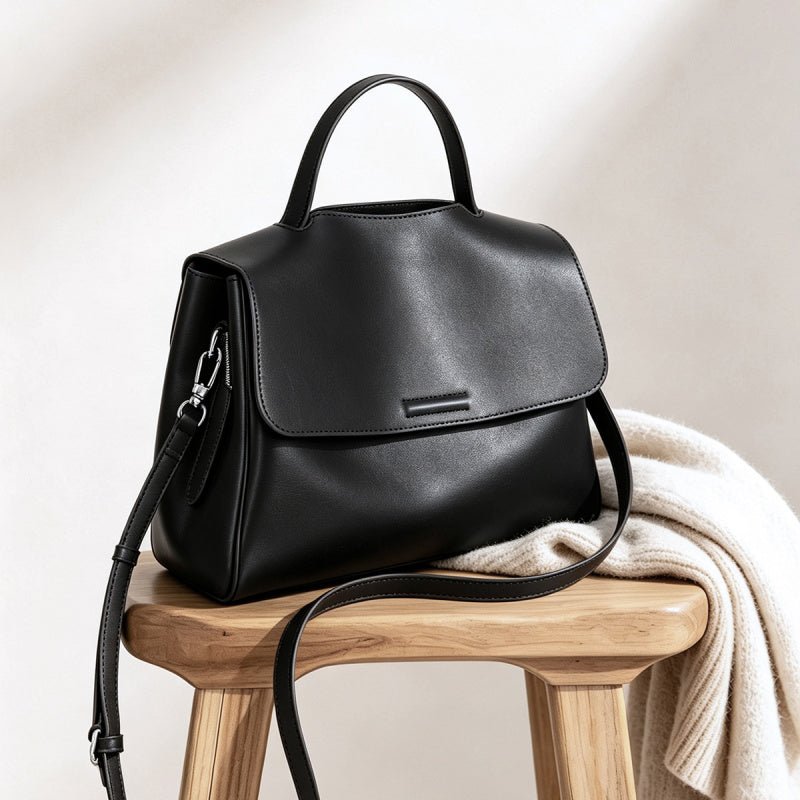 Genuine Top‑Grain Cowhide Satchel Bag Flap Leather Handbag Adjustable Crossbody Shoulder Bag for Women - zoraflux