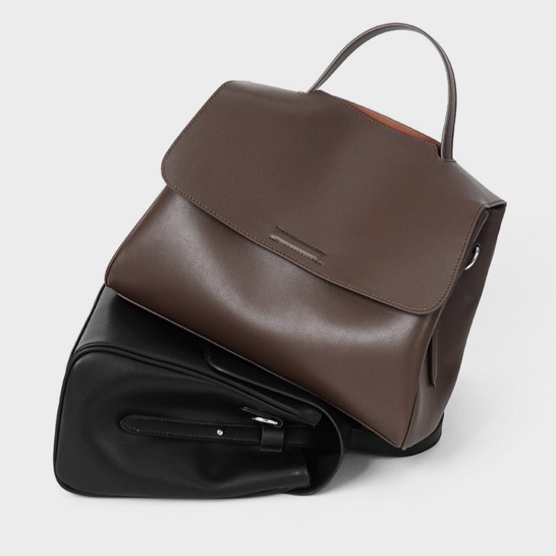 Genuine Top‑Grain Cowhide Satchel Bag Flap Leather Handbag Adjustable Crossbody Shoulder Bag for Women - zoraflux