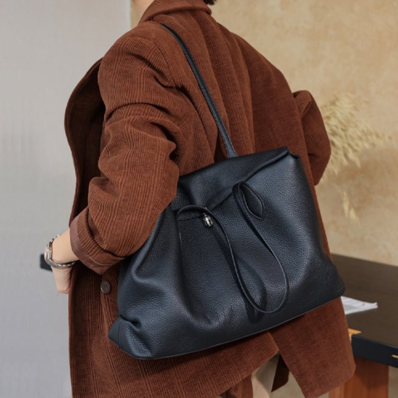 Genuine Top‑Grain Cowhide Tote Bag, Large Capacity Women Shoulder Handbag for Work Commute - zoraflux