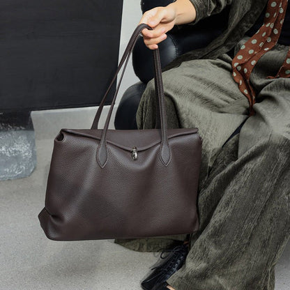 Genuine Top‑Grain Cowhide Tote Bag, Large Capacity Women Shoulder Handbag for Work Commute - zoraflux