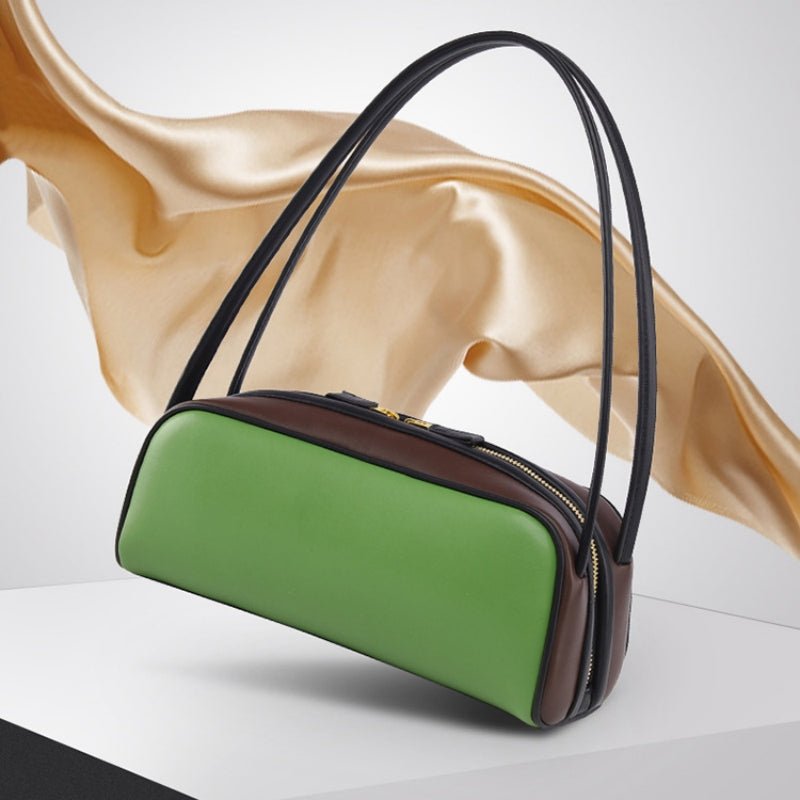 High - end color - blocking baguette bag - zoraflux