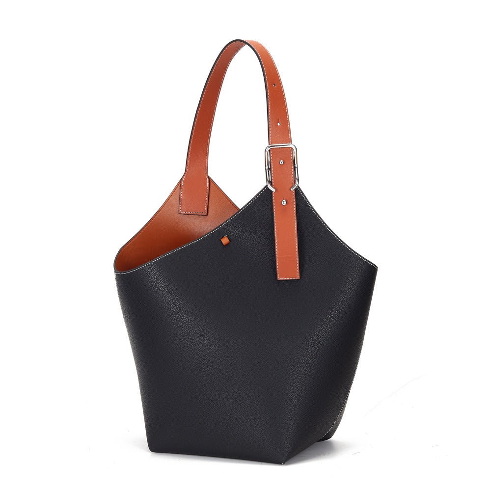 Large - capacity contrasting leather women's tote bag - zoraflux