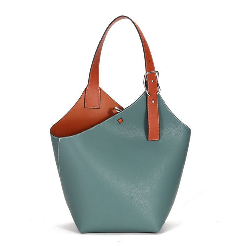 Large - capacity contrasting leather women's tote bag - zoraflux