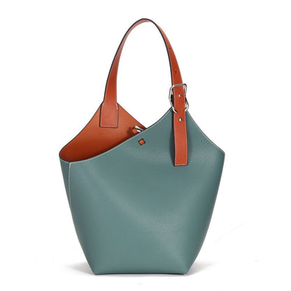 Large - capacity contrasting leather women's tote bag - zoraflux