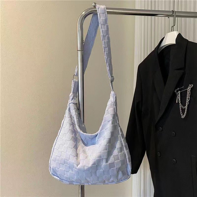 Large Capacity Crossbody Bag for Women New Model ins Simple Waffle Single Shoulder Bag Trendy Student Commute Tote Bag - zoraflux