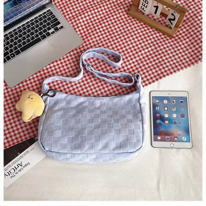 Large Capacity Crossbody Bag for Women New Model ins Simple Waffle Single Shoulder Bag Trendy Student Commute Tote Bag - zoraflux
