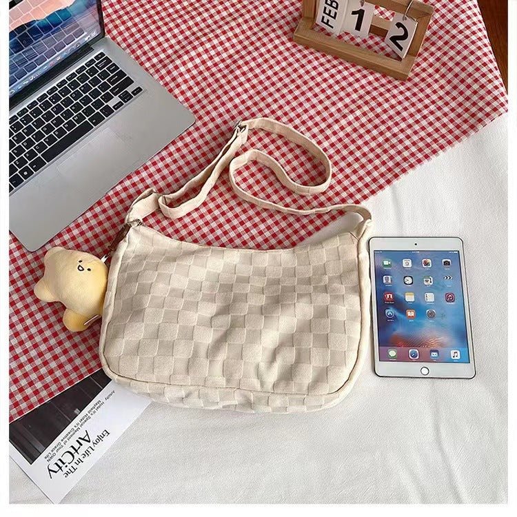 Large Capacity Crossbody Bag for Women New Model ins Simple Waffle Single Shoulder Bag Trendy Student Commute Tote Bag - zoraflux