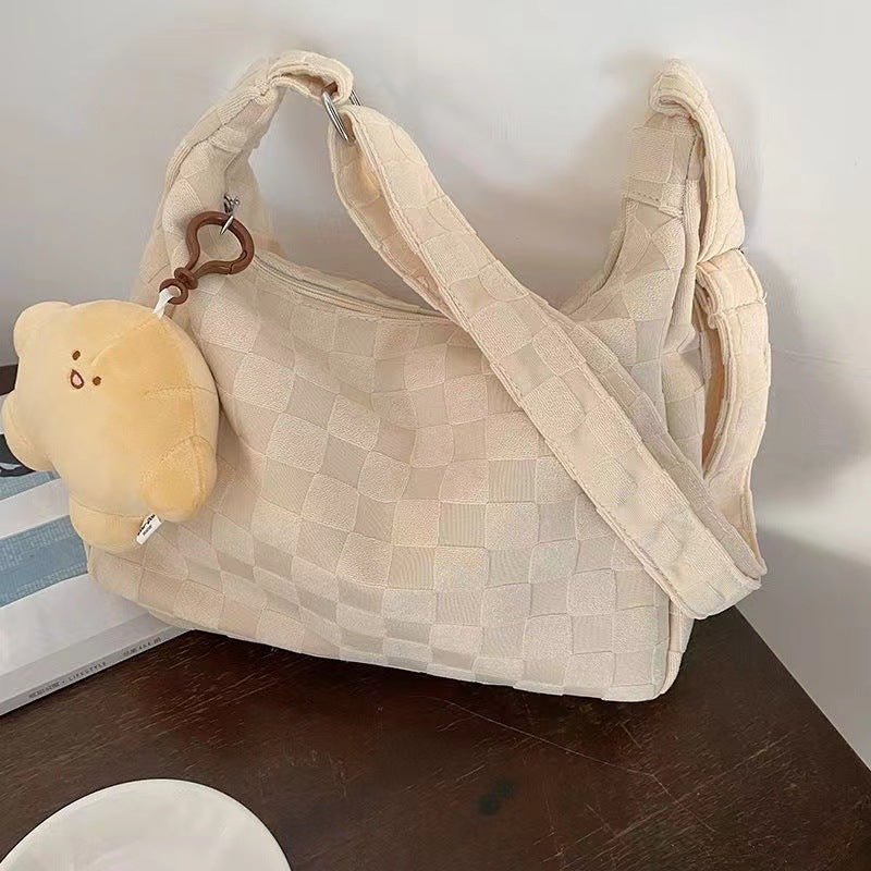 Large Capacity Crossbody Bag for Women New Model ins Simple Waffle Single Shoulder Bag Trendy Student Commute Tote Bag - zoraflux