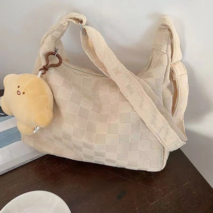 Large Capacity Crossbody Bag for Women New Model ins Simple Waffle Single Shoulder Bag Trendy Student Commute Tote Bag - zoraflux