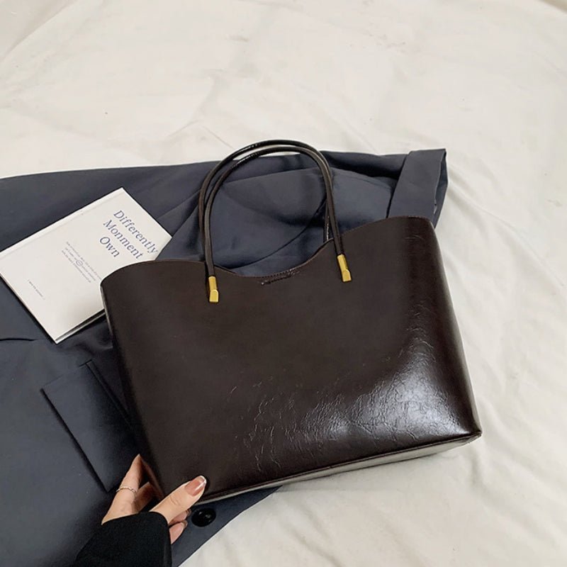 Leather tassel pendant commuter shoulder tote bag - zoraflux