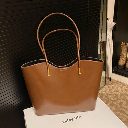 Leather tassel pendant commuter shoulder tote bag - zoraflux