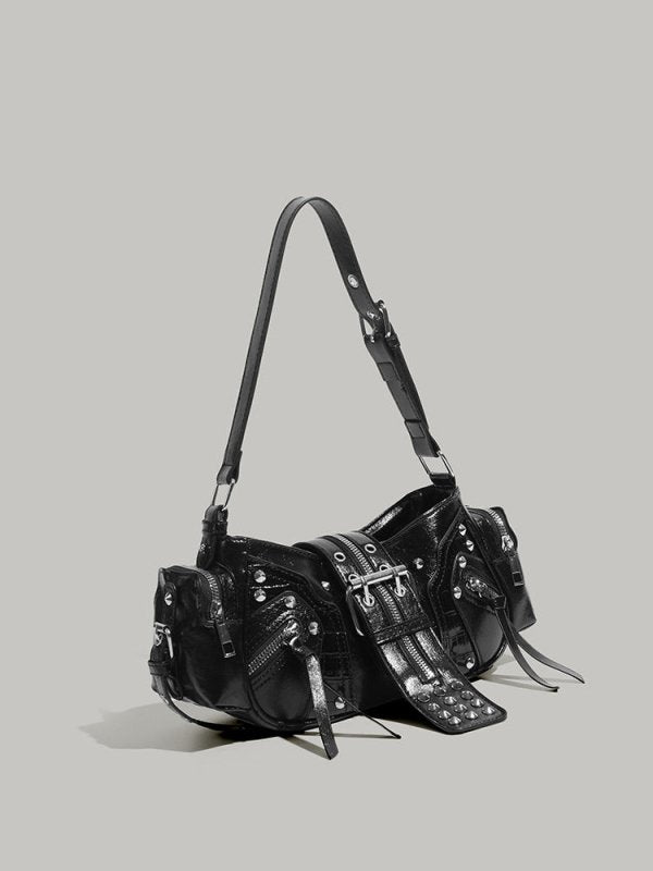 Motorbike punk studded belt bag, motorcycle style shoulder bag - zoraflux