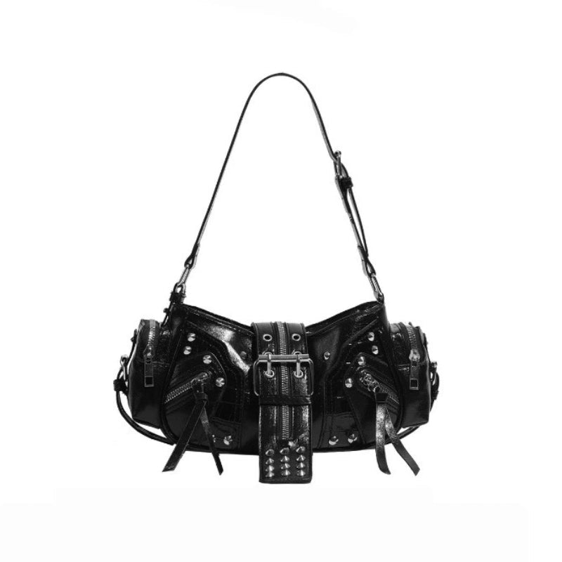 Motorbike punk studded belt bag, motorcycle style shoulder bag - zoraflux