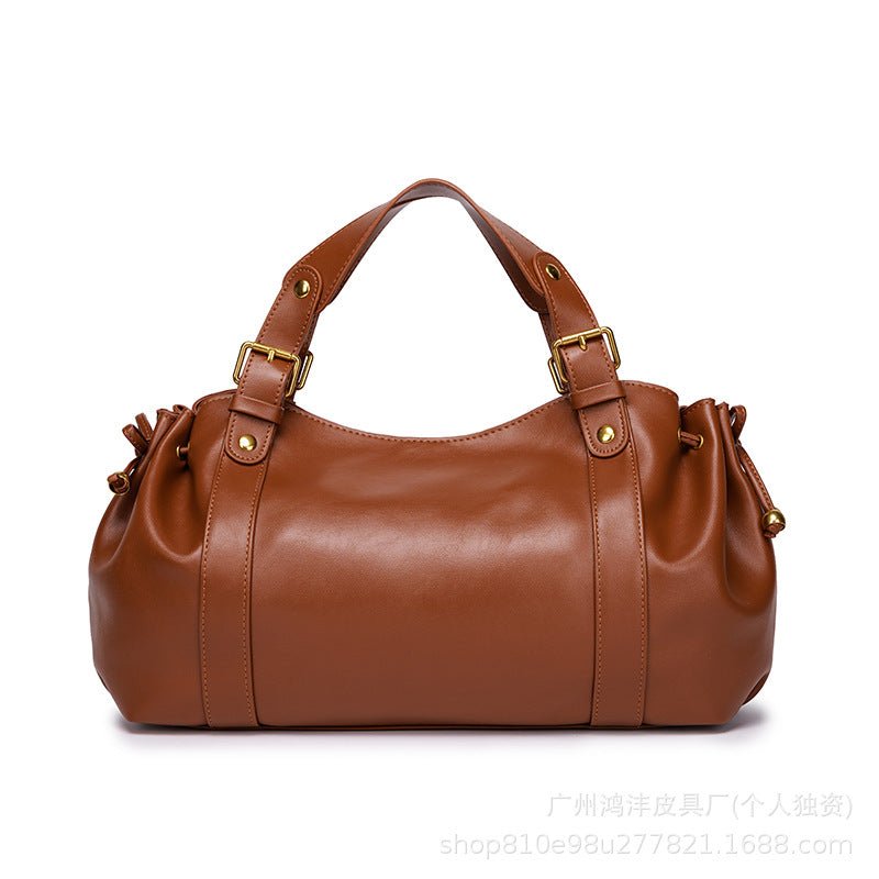 Multi-color Drawstring Soft Leather Pleated Tote Bag - zoraflux