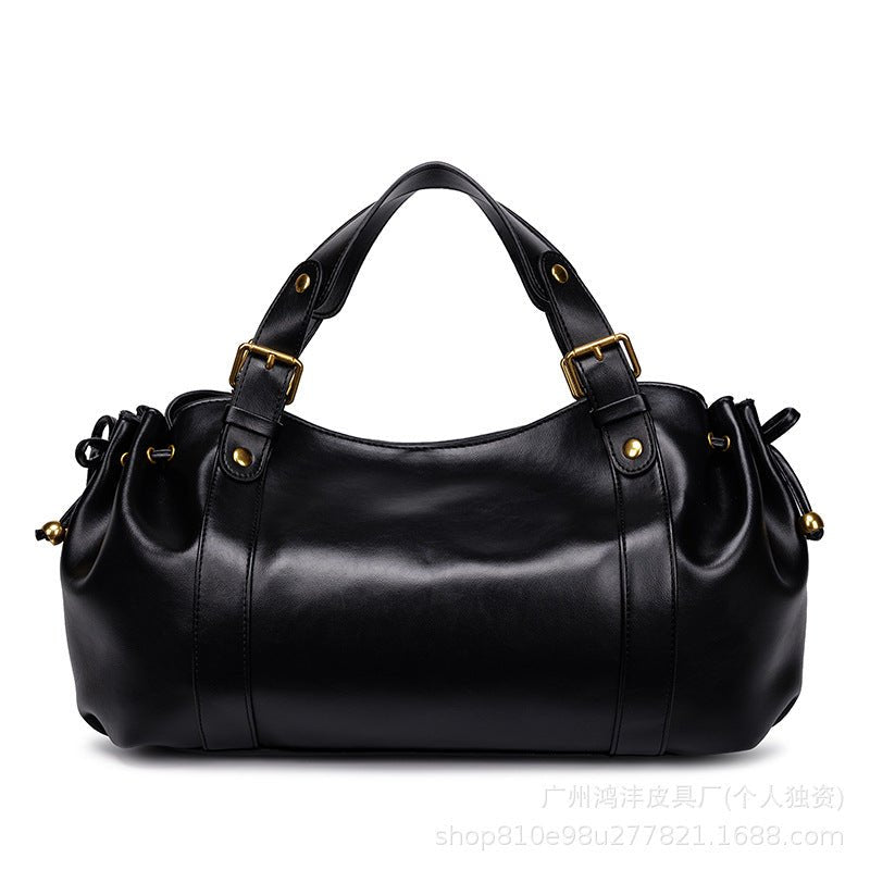 Multi-color Drawstring Soft Leather Pleated Tote Bag - zoraflux