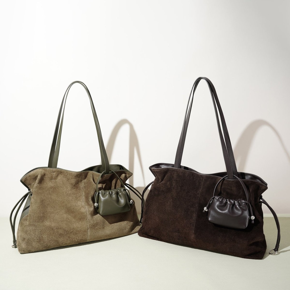 New pleated frosted cowhide drawstring handbag - zoraflux