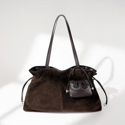 New pleated frosted cowhide drawstring handbag - zoraflux