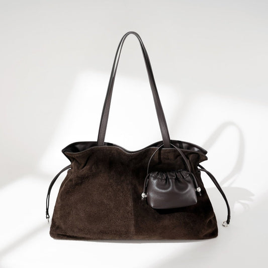 New pleated frosted cowhide drawstring handbag - zoraflux