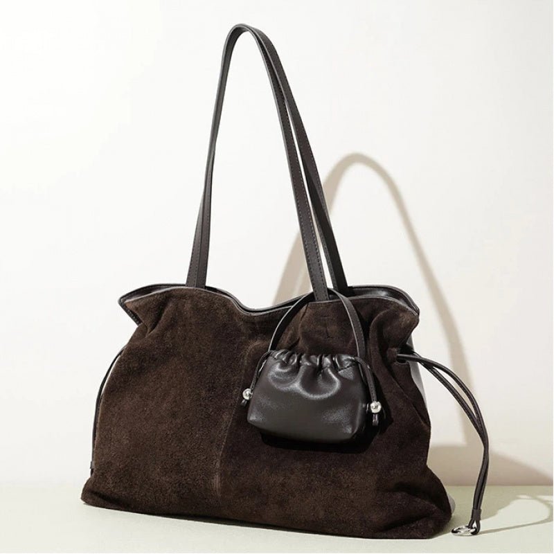 New pleated frosted cowhide drawstring handbag - zoraflux