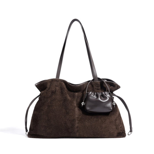 New pleated frosted cowhide drawstring handbag - zoraflux