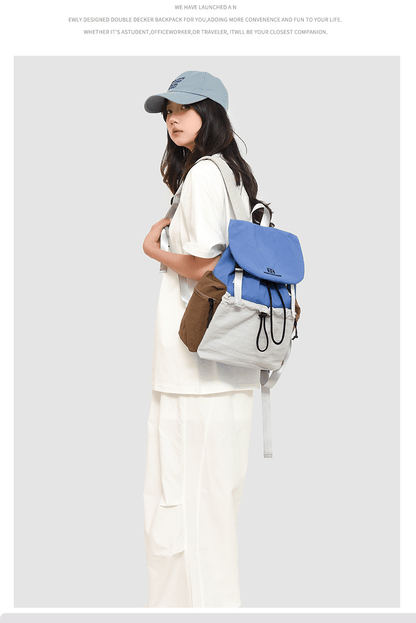 Nylon flip - top drawstring travel backpack - zoraflux