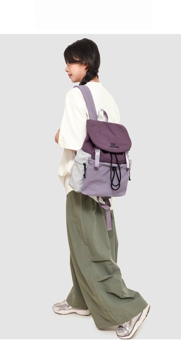 Nylon flip - top drawstring travel backpack - zoraflux