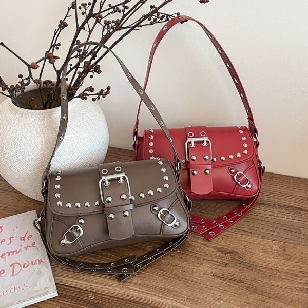 Personalized motorcycle rivet commuter crossbody bag - zoraflux