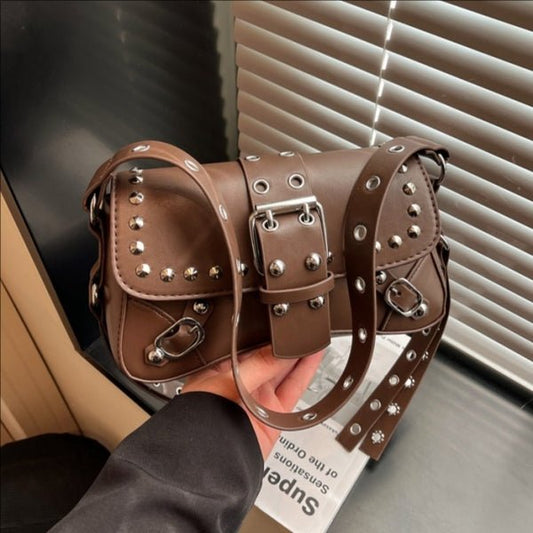 Personalized motorcycle rivet commuter crossbody bag - zoraflux