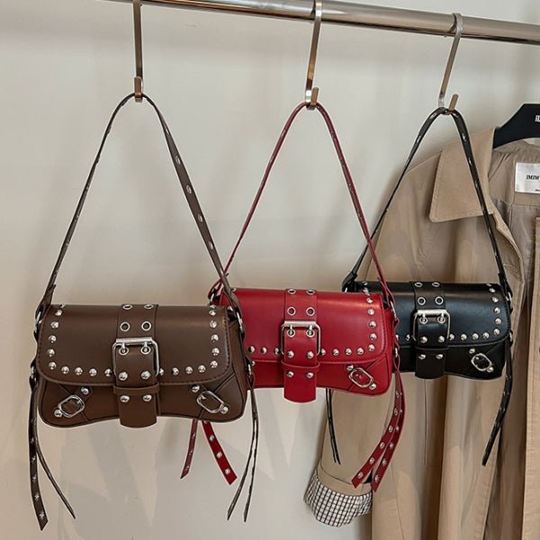 Personalized motorcycle rivet commuter crossbody bag - zoraflux