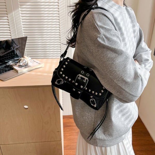 Personalized motorcycle rivet commuter crossbody bag - zoraflux