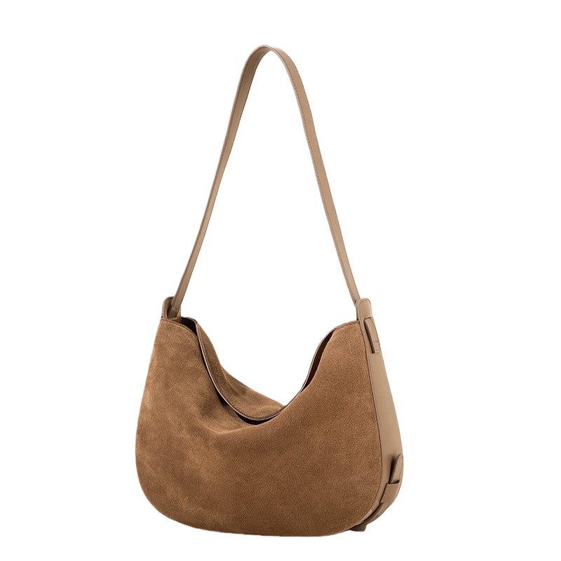 Retro genuine leather sandblasted cowhide shoulder bag at the armpit - zoraflux