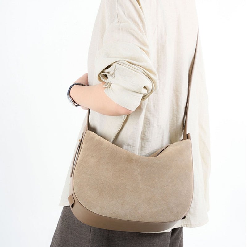 Retro genuine leather sandblasted cowhide shoulder bag at the armpit - zoraflux