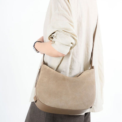 Retro genuine leather sandblasted cowhide shoulder bag at the armpit - zoraflux