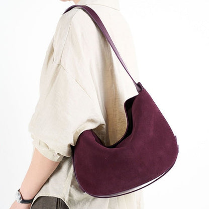 Retro genuine leather sandblasted cowhide shoulder bag at the armpit - zoraflux