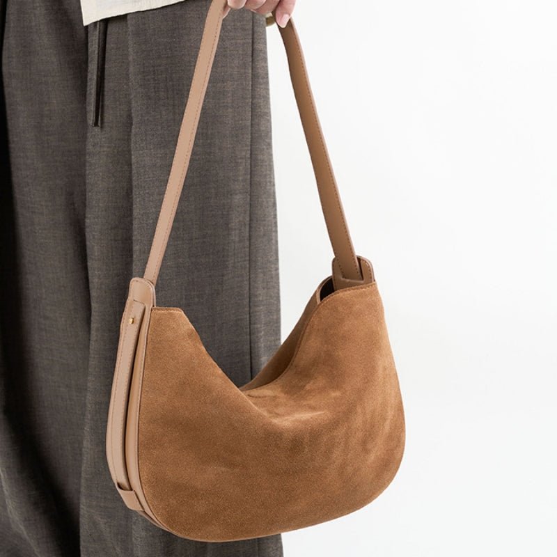 Retro genuine leather sandblasted cowhide shoulder bag at the armpit - zoraflux