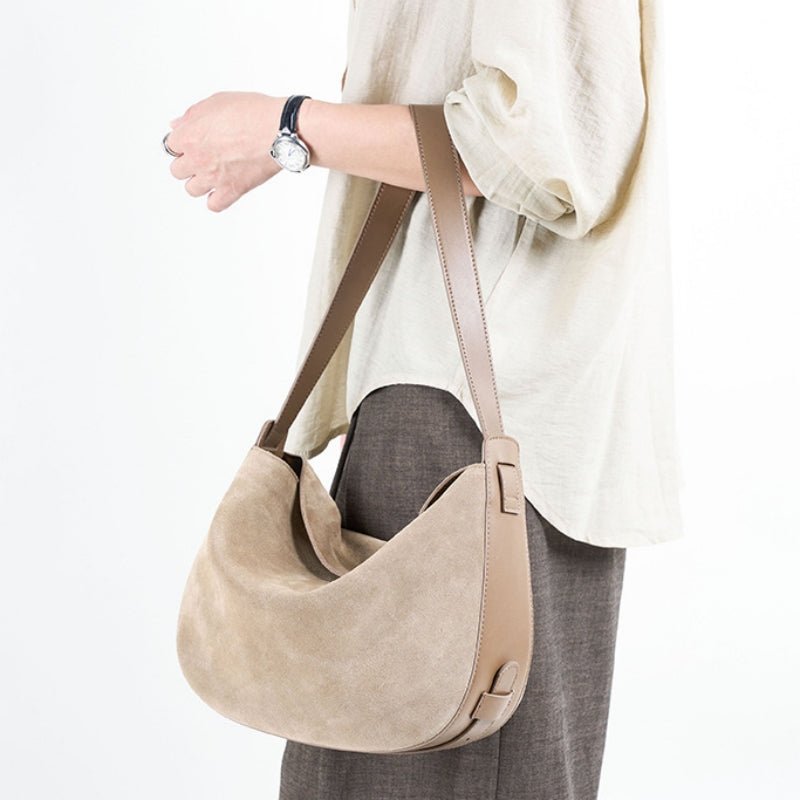 Retro genuine leather sandblasted cowhide shoulder bag at the armpit - zoraflux